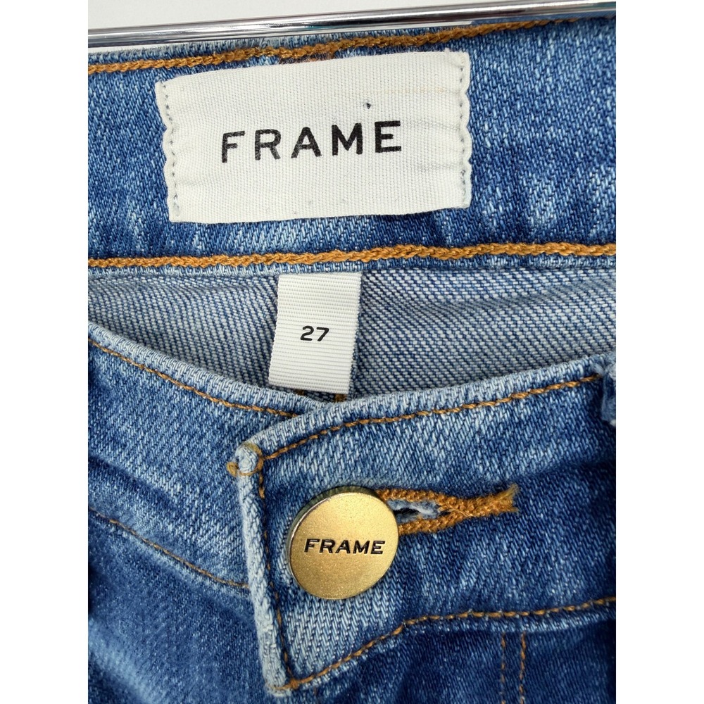 FRAME Le Nik Slim Straight Jeans Blue Distressed Denim Size 27 Medium Wash - Picture 4 of 9